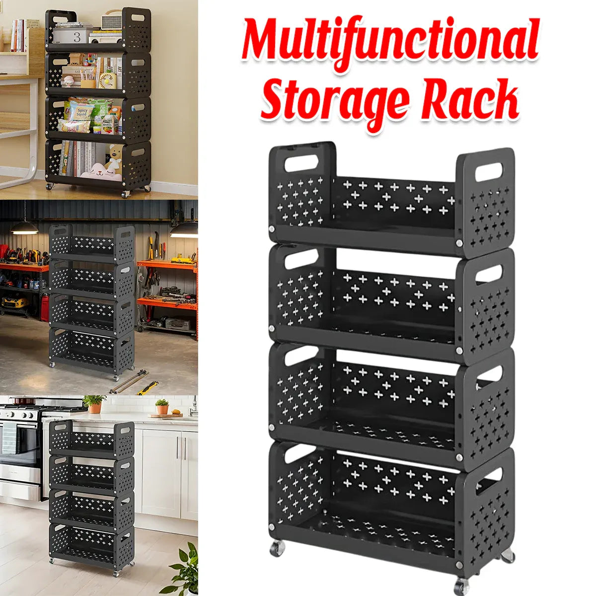 Multi-functional Kitchen Rack Movable Multi-layer Snack Storage Cart Shelf